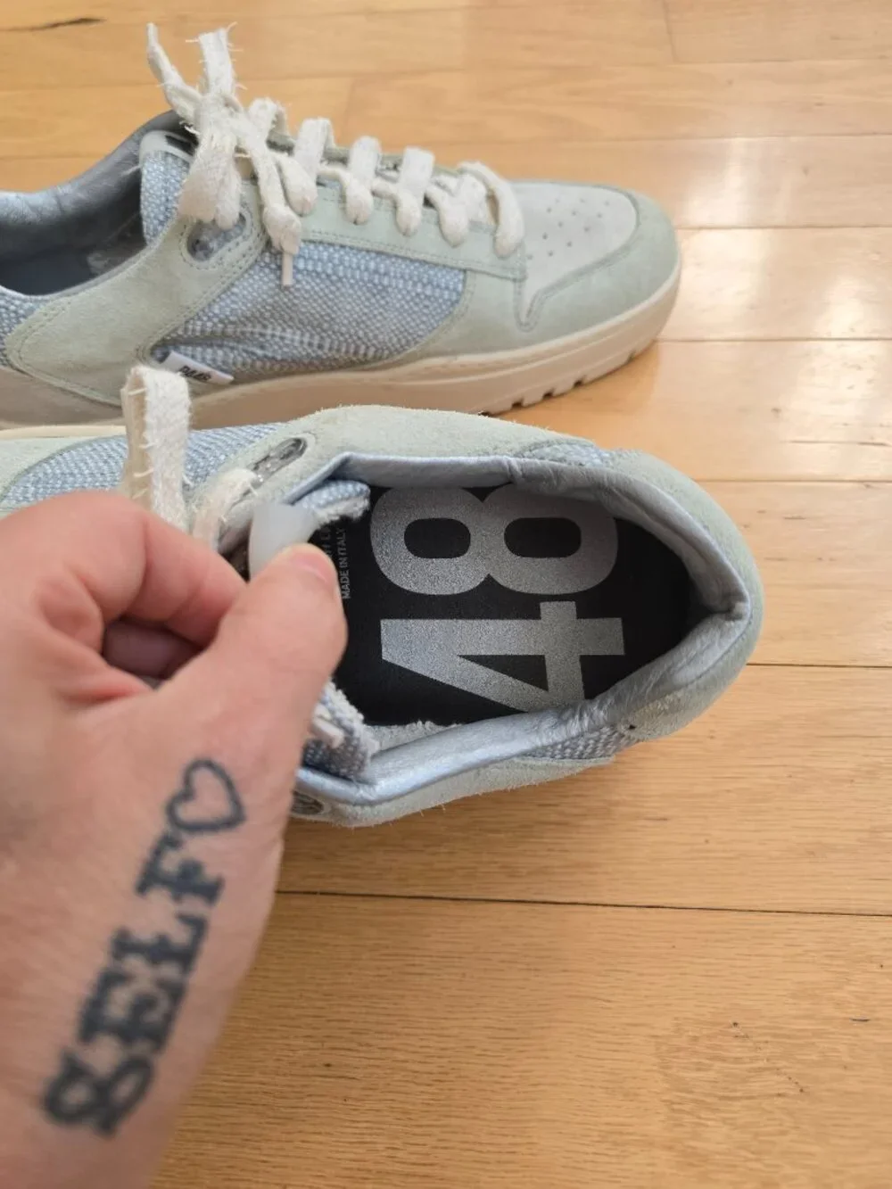 P448 | MASON icy blue leather boho sporty sneakers | WMS 10.5